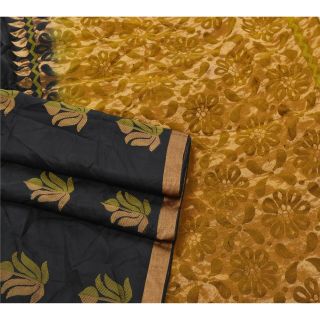 Sanskriti Vintage Black Saree Pure Silk Woven Craft 5 Yd Fabric Premium Sari