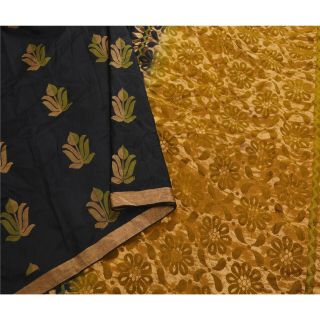 Sanskriti Vintage Black Saree Pure Silk Woven Craft 5 Yd Fabric Premium Sari 2