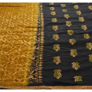 Sanskriti Vintage Black Saree Pure Silk Woven Craft 5 Yd Fabric Premium Sari 3