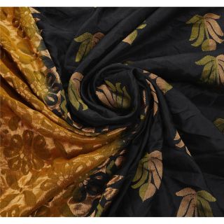 Sanskriti Vintage Black Saree Pure Silk Woven Craft 5 Yd Fabric Premium Sari 5