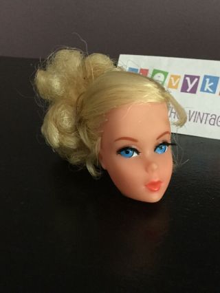 Vintage Mod Talking Barbie 1970 Blonde Curly Ponytail Head Only