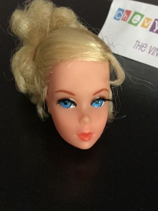 Vintage Mod Talking Barbie 1970 Blonde Curly Ponytail Head Only 3