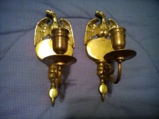 Antique Pair Federal Period Style Solid Brass Wall Candle Stick Holders,  Gold Col