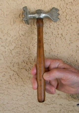 Antique Cast Iron Waffle Meat Tenderizer Mallet Hammer With Handle