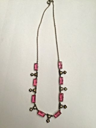 Antique Vintage Czech Art Deco Style Pink Glass Open Back Necklace