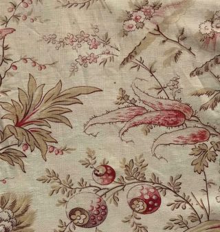 Mid 19th Century French Linen Cotton Indienne,  Parasol Flowers 339