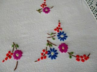 Vintage Tablecloth Hand Embroidered With Flowers,  Lace Edge Dge
