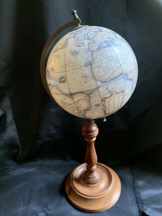 Vintage Small Desk Globe With Wooden Base Made In India 10 " Tall X 3 5/8 "
