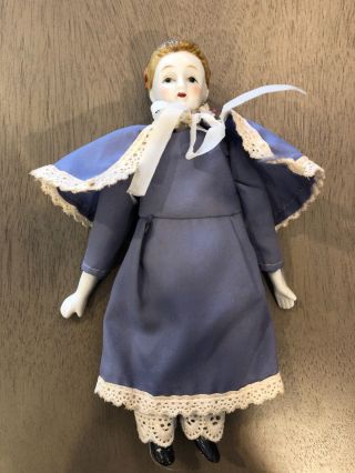 Antique Miniature 7 " Porcelain Doll Cloth Body