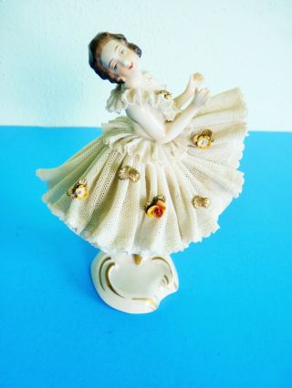 Antique German Dresden Lace Lady Ballerina 6 " Porcelain Figurine Factory Mark
