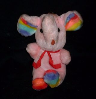 11 " Vintage Acme Pink Rainbow Purple Red Baby Elephant Stuffed Animal Plush Toy