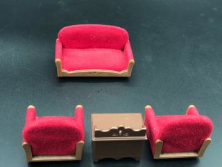 Calico Critters Living room RED Couch’s chair and Furniture Play Set 2