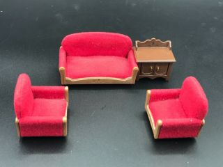 Calico Critters Living room RED Couch’s chair and Furniture Play Set 3