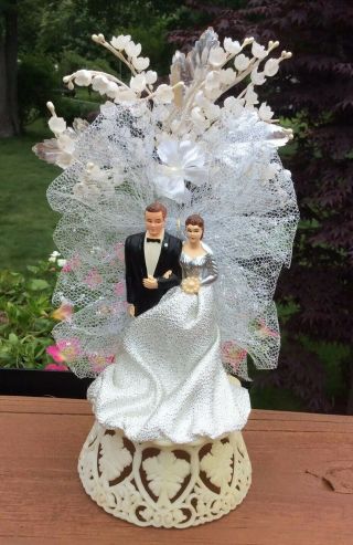 Vintage Bride And Groom Wedding Cake Topper 25th Silver Anniversary Dated 1959