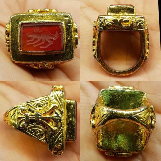 Old Wonderful Wild Animal Agate Intaglio Stone Unique Ring 1