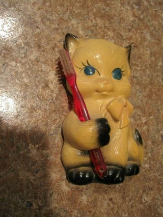 Vintage Antique Plaster Chalkware Cat Kitty Toothbrush Pencil Holder