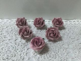 All Roses Set Of 6 Antique Pink Porcelain Roses Place Holders Hand Made/signed