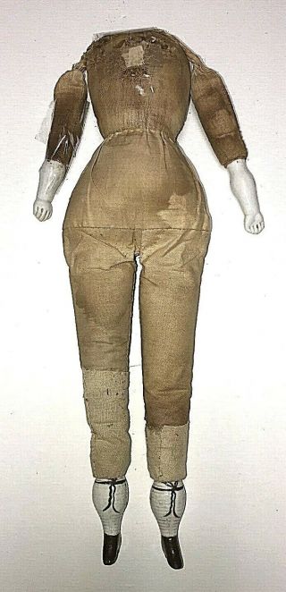 Antique Germany 17 " Large Doll Body Stuffed Cloth With China Hands & Legs Boots