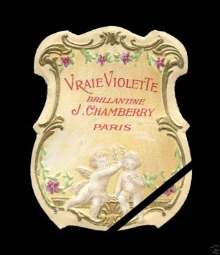 Antique French Perfume Label: Art Nouveau J.  Chamberry Brillantine Vrai Violette