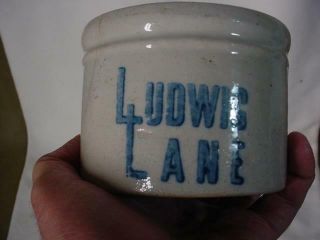 Vintage Antique Stoneware Ludwic Lane Butter Advertising Crock Jar 1lb Size