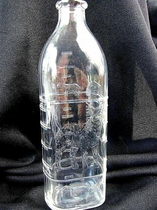 Antique Baby Bottle - Standing Dog Embossed On 8 Oz Clear Glass - Perfect