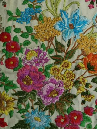Vintage Floral Fabric Embroiderd Flowers Small Panel Bright Colours
