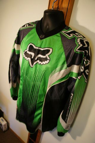 Vintage 90’s Fox Motocross Racing Kawasaki Green Vtg Jersey Old School