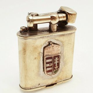Hungarian Crest Brass Cigarette Lighter Petrol Vintage 1930 