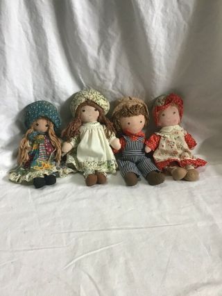 Vintage Knickerbocker Holly Hobbie Cloth Dolls,  Set Of 4