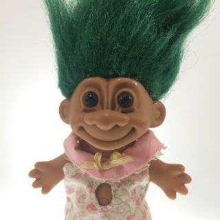 Buy 2 Get 1 Vintage Russ Troll Doll 5 " Pink Floral Dress Green Hair Brown Eyes