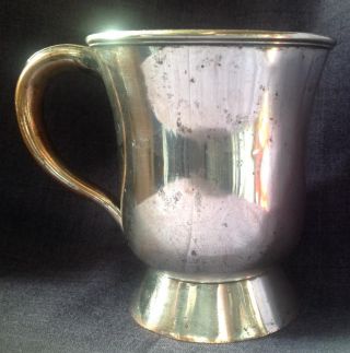 Vintage silver - plate on copper brass thumb 1/2pint tankard / cup ASKEW Maker A/F 2