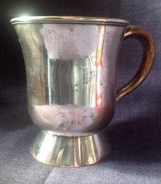 Vintage silver - plate on copper brass thumb 1/2pint tankard / cup ASKEW Maker A/F 3