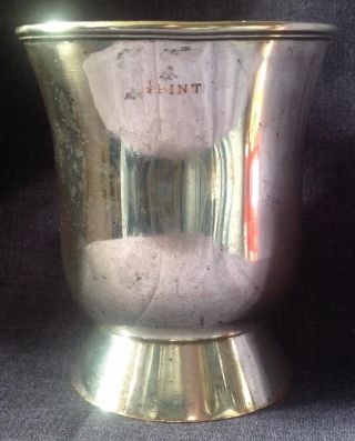 Vintage silver - plate on copper brass thumb 1/2pint tankard / cup ASKEW Maker A/F 4