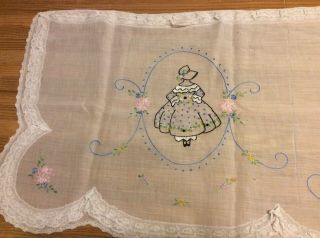 Antique Dresser Scarf Embroidered Ladies With Tiny Flowers 2