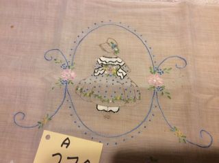 Antique Dresser Scarf Embroidered Ladies With Tiny Flowers 3