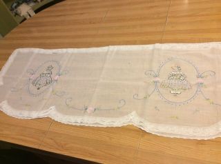Antique Dresser Scarf Embroidered Ladies With Tiny Flowers 4
