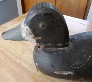 Antique Hand Carved Painted Wooded Duck Decoy w/Nail Eyes Well 13 3/4 