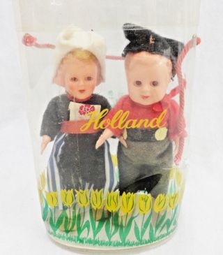 Vintage Set Of Boy And Girl Holland Dutch Dolls Hard Plastic With Sleep Eyes