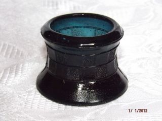 Antique Blue Glass Toothpick Or Master Salt Checkerboard Pattern Glass Inkwell