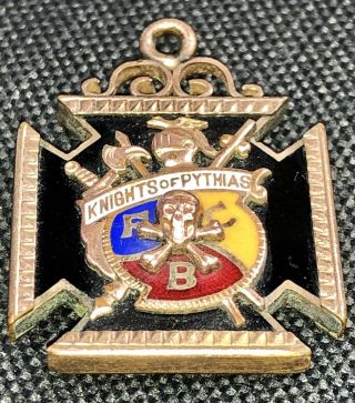 Vintage Knights Of Pythias Fcb Fraternal Enamel/gold Skull&crossbone Fob Pendant
