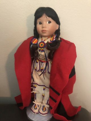 Vintage 1993 Native American 14 " Pocelain Doll " Winter Baby " By Carol Theroux