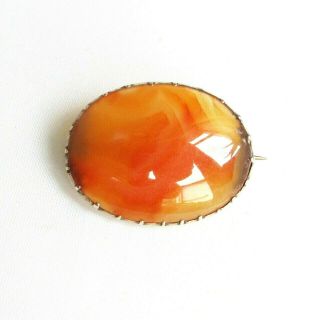 Old Antique Georgian / Victorian Rose Gold Plated Agate Gemstone Brooch