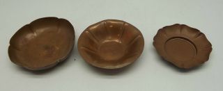 Antique Old Set 3 Mini Plates Or Bowls Solid Copper Decorative (a - 1)