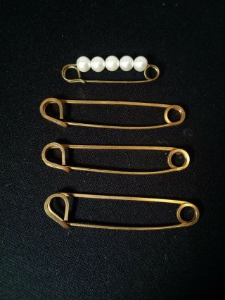 3 Large Antique Vintage 3 " Jumbo Giant Safety Pin Diaper Pins (brass),  1 2 " Pin