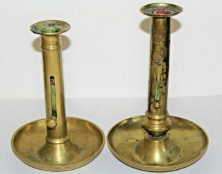 Authentic Antique 18th & 19th Century Brass Sliding Side Push Up Candlesticks
