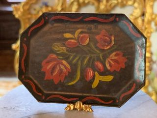 Artisan Miniature Dollhouse Antique Tin Hand Painted Serving Tray Tole Flowers