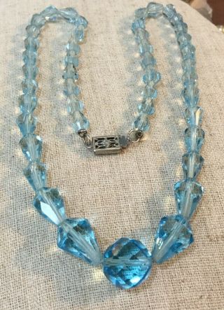 Antique / Vintage Aqua Blue Faceted Crystal Bead Necklace