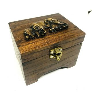 Wooden Box Antique Wood Vintage Jewelry Art Trinket Storage Brass Hinged