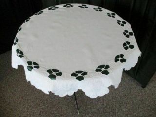 Antique Round Tablecloth - Hand Embroidered Flowers - 35 " Dia.