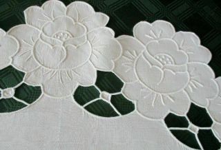 ANTIQUE ROUND TABLECLOTH - HAND EMBROIDERED FLOWERS - 35 